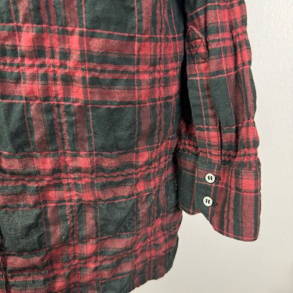 Rag & Bone | Red Black Plaid Gauze Long Sleeve Hi Low Tunic Button Front Shirt - Picture 6 of 10